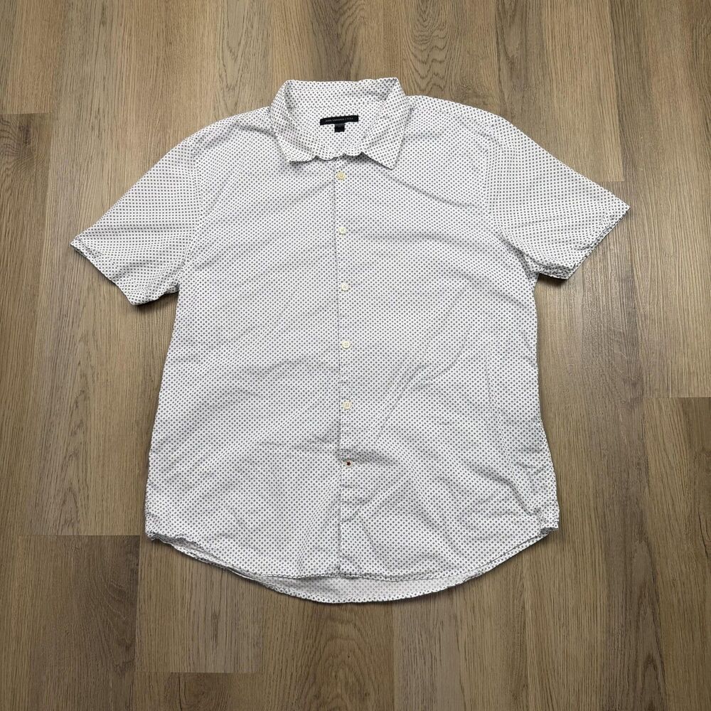 John Varvatos USA Shirt Mens XL White Geometric Short Sleeve Button Up Cotton
